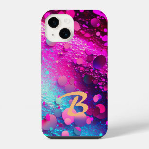 Funda Para iPhone 14 Purpurina holográfica rosa profundo con monograma