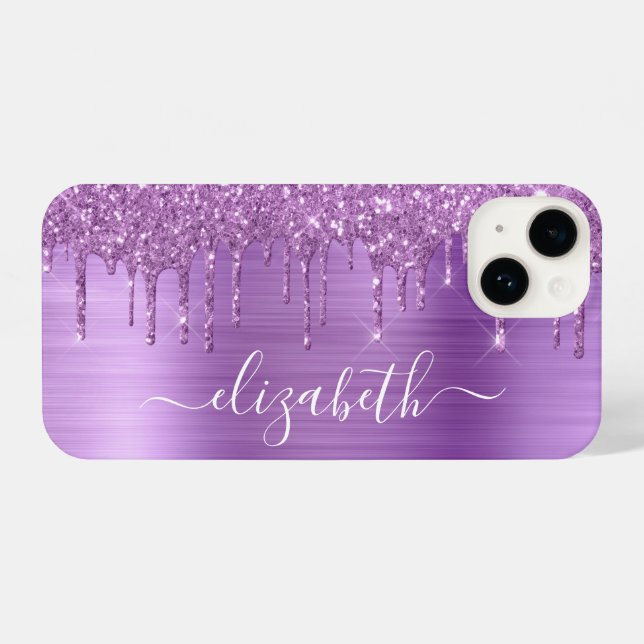 Funda Para iPhone Purpurina morado personalizado (Reverso Horizontal)