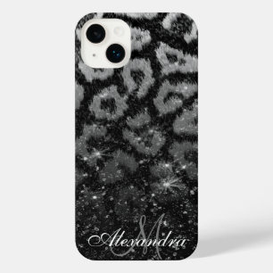 Funda Para iPhone 14 Plus Purpurina negro e impresión de leopardo