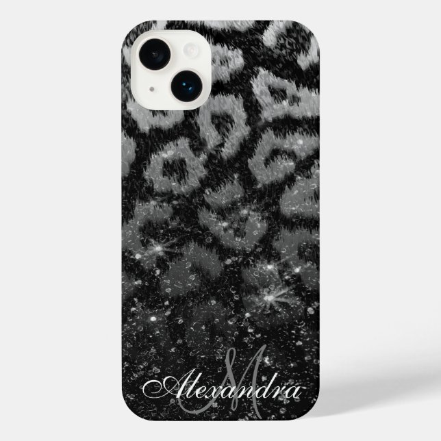 Funda Para iPhone Purpurina negro e impresión de leopardo (Reverso )