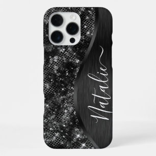 Funda Para iPhone 16 Pro Max Purpurina negro metálico personalizado