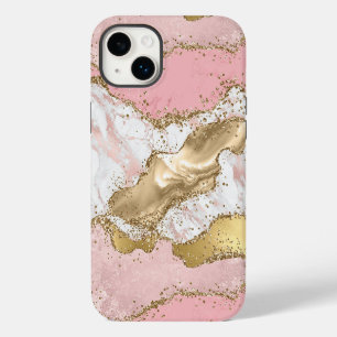 Funda Para iPhone 14 Plus Purpurina Oro de Mármol Blanco Rosa