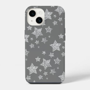 Funda Para iPhone 14 Purpurina plateado chispa Estrellas patrón gris cl