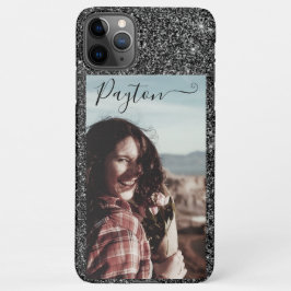 Funda Para iPhone 11Pro Max Purpurina plateado Plantilla de fotografía Nombre 