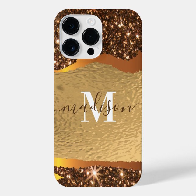 Funda Para iPhone Purpurina Relieve metalizado dorado (Reverso)