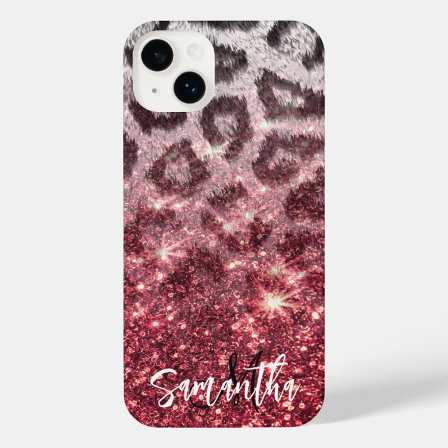 Funda Para iPhone Purpurina Rosa e impresión leopardo (Reverso )