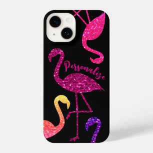 Funda Para iPhone 14 Purpurina rosa flamenco chispas Personalización ne