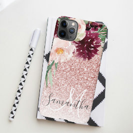 Funda Para iPhone 11Pro Max Purpurina rosado moderno y espuma de flores con no