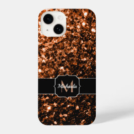 Funda Para iPhone 14 Purpurinas de cobre marrón bronce chispas Monogram
