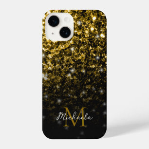 Funda Para iPhone 14 Purpurinas de cobre marrón bronce chispas Monogram