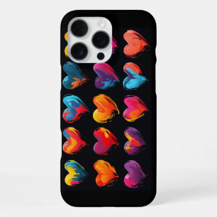 Funda Para iPhone 16 Pro Max Quince corazones pintados sobre un fondo negro 
