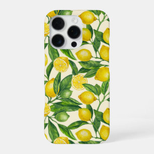 Funda Para iPhone 16 Pro Ramas de limón en verde y amarillo