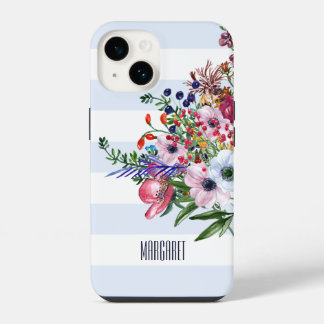 Funda Para iPhone 14 Ramo de flores silvestres florales Light Blue Stri