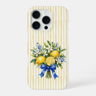 Funda Para iPhone 16 Pro Ramo de limón con raya amarilla y lazo azul