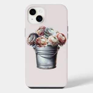 Funda Para iPhone 14 Plus Ranunculus en Cubo de Hojalata Glam Rústico Rosa