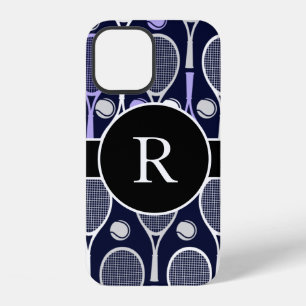 Funda Para iPhone 12 Raquetas de tenis y pelotas Monograma del nombre d