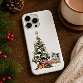 Funda Para iPhone 16 Pro Ratón de Navidad Bajo el Árbol