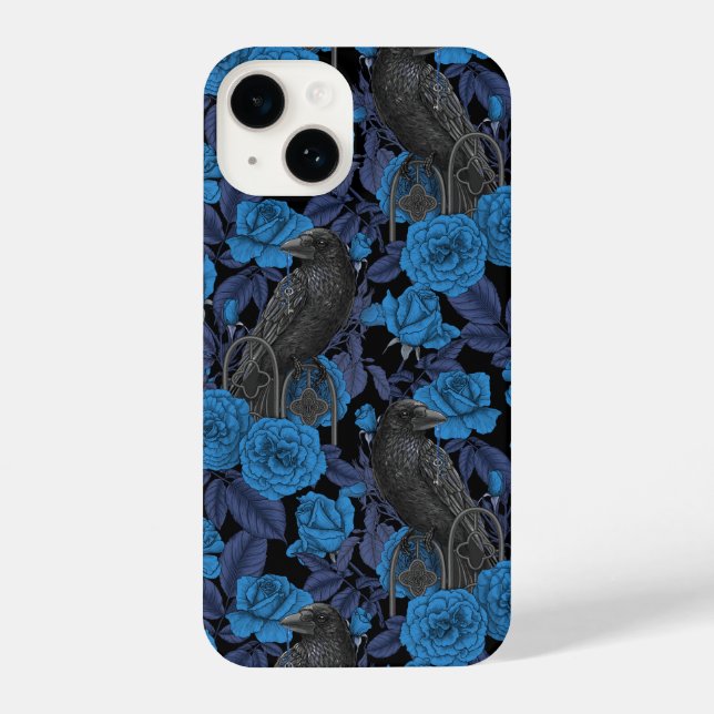 Funda Para iPhone Ravens y rosas azules (Reverso )