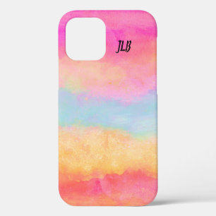 Funda Para iPhone 12 Rayas abstractas de arcoíris azul rosa amarillo