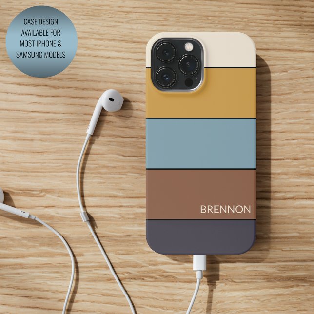 Funda Para iPhone Rayas amarillas de mostaza azul gris personalizado (Subido por el creador)