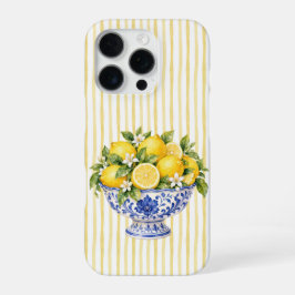 Funda Para iPhone 16 Pro Rayas Amarillas Tazón Azul Limones