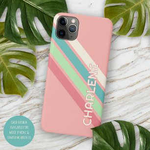 Funda Para iPhone 16 Pro Max Rayas azul turquesa verde lima coral aqua personal