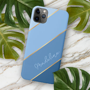 Funda Para iPhone 16 Pro Max Rayas de arte azul personalizadas clásicas claras