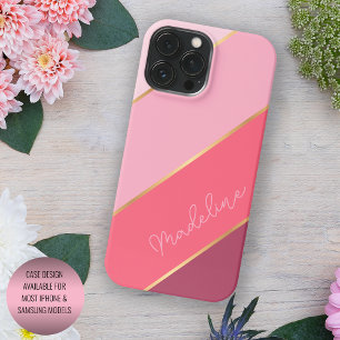 Funda Para iPhone 16 Pro Max Rayas de arte rosa pastel coral rojo personalizado