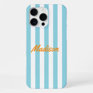 Funda Para iPhone 16 Pro Max Rayas de Cabaña Azules Monograma Retro