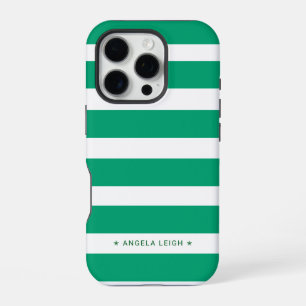Funda Para iPhone 16 Pro Rayas de cabaña verdes de menta lindas