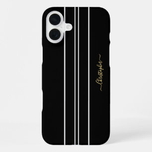 Funda Para iPhone 16 Plus Rayas de Carrera Negras y Blancas Chic Monograma D