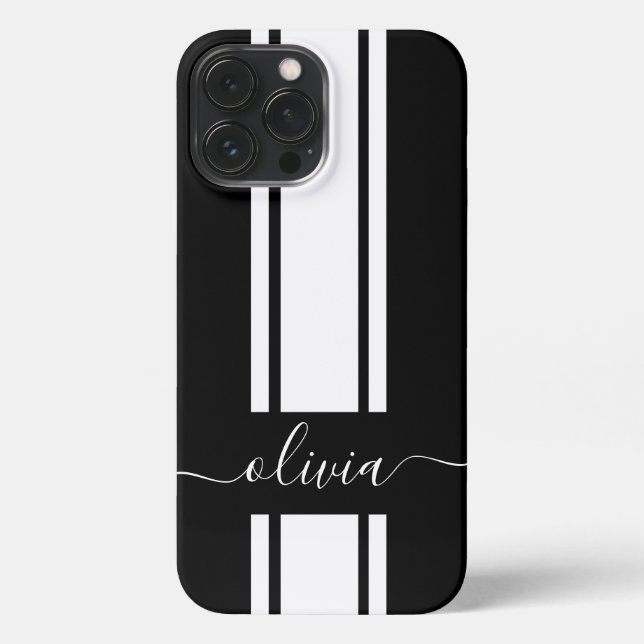 Funda Para iPhone Rayas de carreras modernas y elegantes monogramada (Reverso )