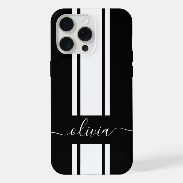 Funda Para iPhone Rayas de carreras modernas y elegantes monogramada (Reverso )