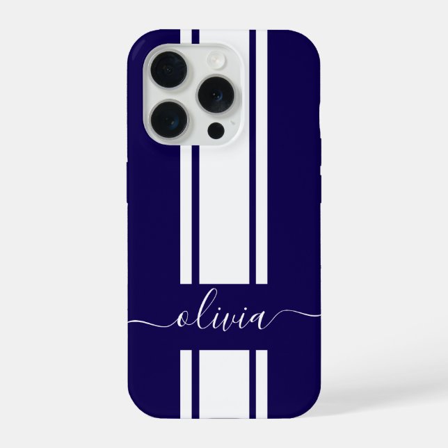 Funda Para iPhone Rayas de carreras modernas y elegantes monogramada (Reverso )