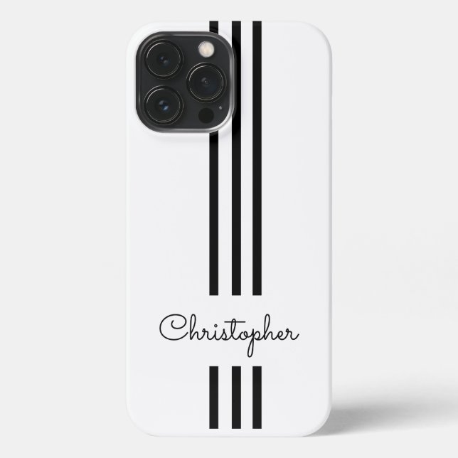 Funda Para iPhone Rayas de carreras modernas y elegantes monogramada (Reverso )