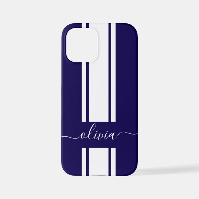 Funda Para iPhone Rayas de carreras modernas y elegantes monogramada (Reverso )