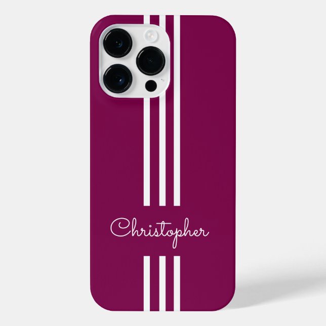 Funda Para iPhone Rayas de carreras modernas y elegantes monogramada (Reverso)