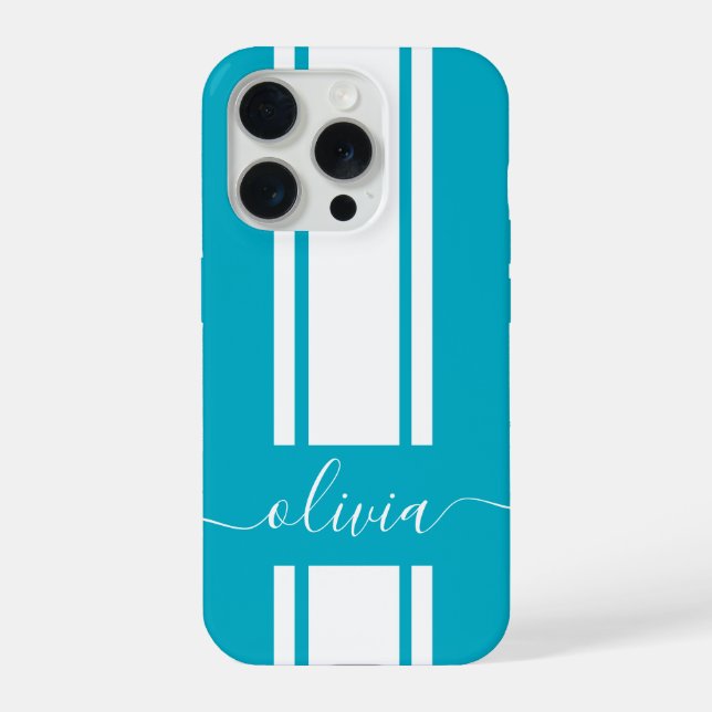 Funda Para iPhone Rayas de carreras modernas y elegantes monogramada (Reverso )