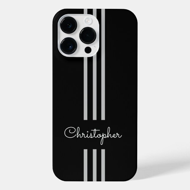 Funda Para iPhone Rayas de carreras modernas y elegantes monogramada (Reverso)