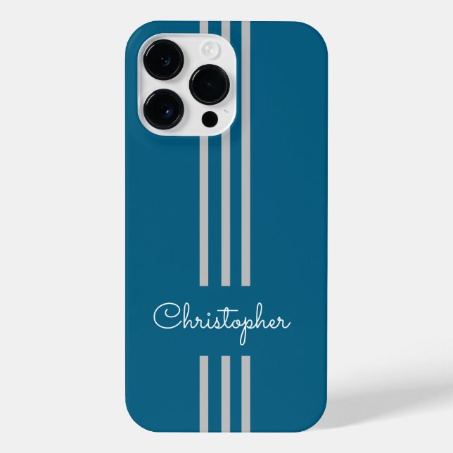 Funda Para iPhone Rayas de carreras modernas y elegantes monogramada (Reverso)