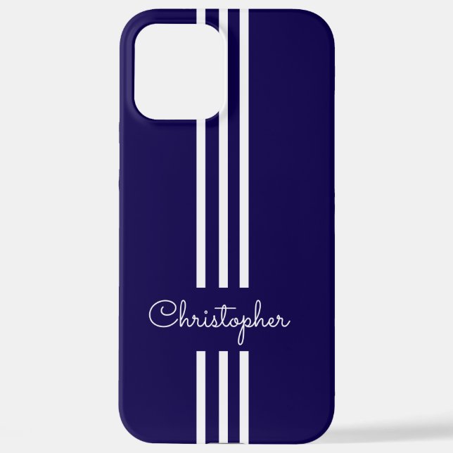Funda Para iPhone Rayas de carreras modernas y elegantes monogramada (Reverso )
