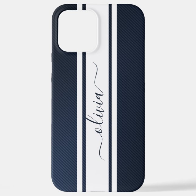 Funda Para iPhone Rayas de carreras modernas y elegantes monogramada (Reverso )