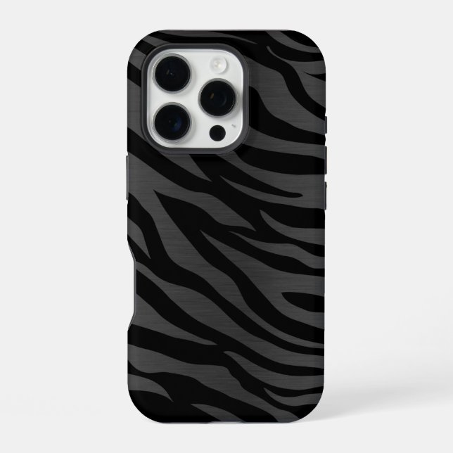 Funda Para iPhone Rayas de cebra sobre gris oscuro (Reverso )
