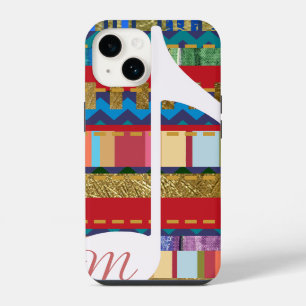 Funda Para iPhone 14 Rayas de color, nota musical e inicial