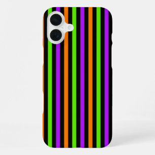FUNDA PARA iPhone 16 PLUS RAYAS DE HALLOWEEN MORADAS VERDES NARANJAS NEGRAS