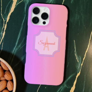 Funda Para iPhone 16 Pro Max Rayas de Pastel Monograma Inicial Arcoíris