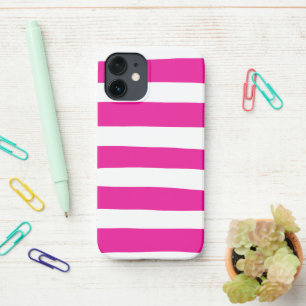 Funda Para iPhone 12 Mini Rayas desiguales en magenta y blanco