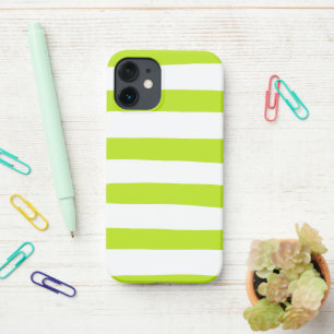 Funda Para iPhone 12 Mini Rayas desiguales en verde limón y blanco