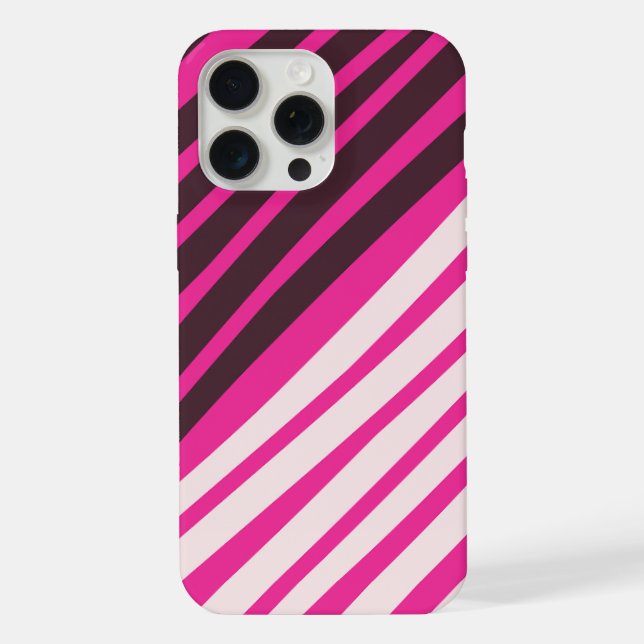 Funda Para iPhone Rayas diagonales rosas blancas y negras (Reverso )