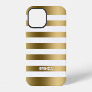 Funda Para iPhone 12 Rayas Doradas Simples Sobre Fondo Blanco